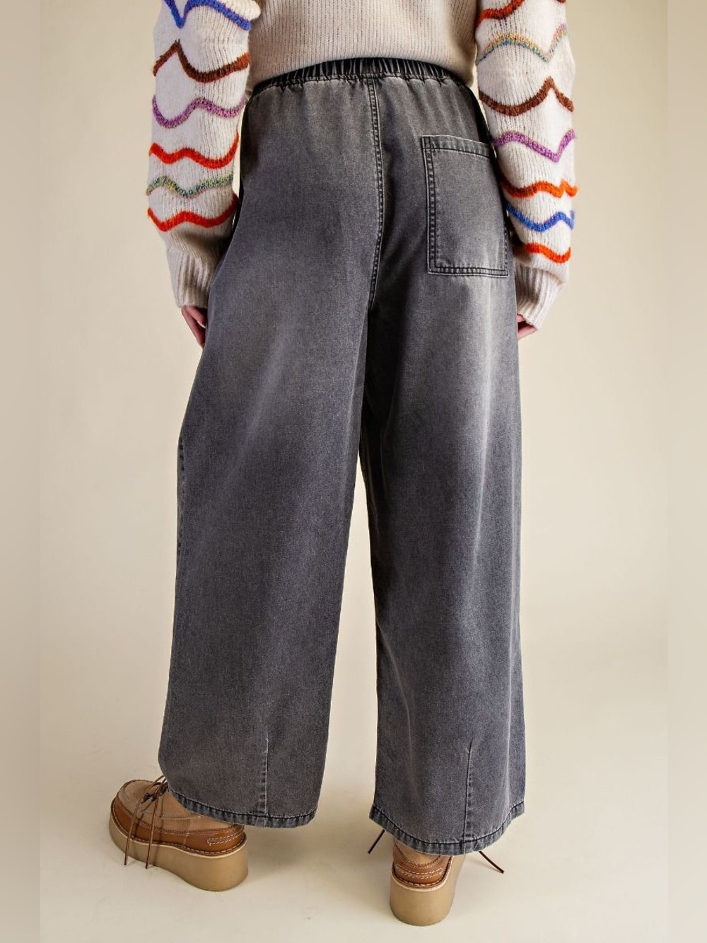 Easel Black Denim Washed Loose Fit Denim Pants - Picture 3 of 3